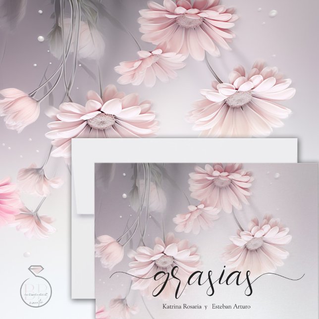 Tarjeta De Agradecimiento Elegantes flores de margarita rosa 2 (Subido por el creador)