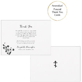 Tarjeta De Agradecimiento Elegantes Flores Negras y Blancas Funeral Ortodoxo