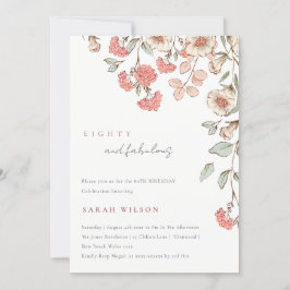 Tarjeta De Agradecimiento Elegantes flores rosas invitan a cumplir 80 años