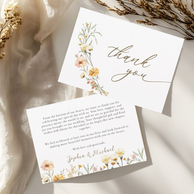 Tarjeta De Agradecimiento Elegantes Flores Silvestres Amarillas Gracias Cart (Subido por el creador)