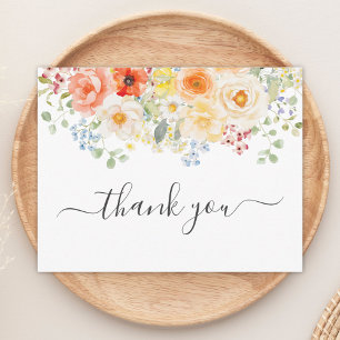 Tarjeta De Agradecimiento Elegantes flores soleadas en acuarela floral plana