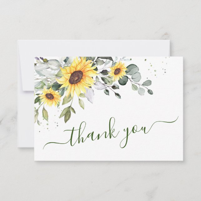 Tarjeta De Agradecimiento Elegantes girasoles Eucalyptus Greeneration (Anverso)