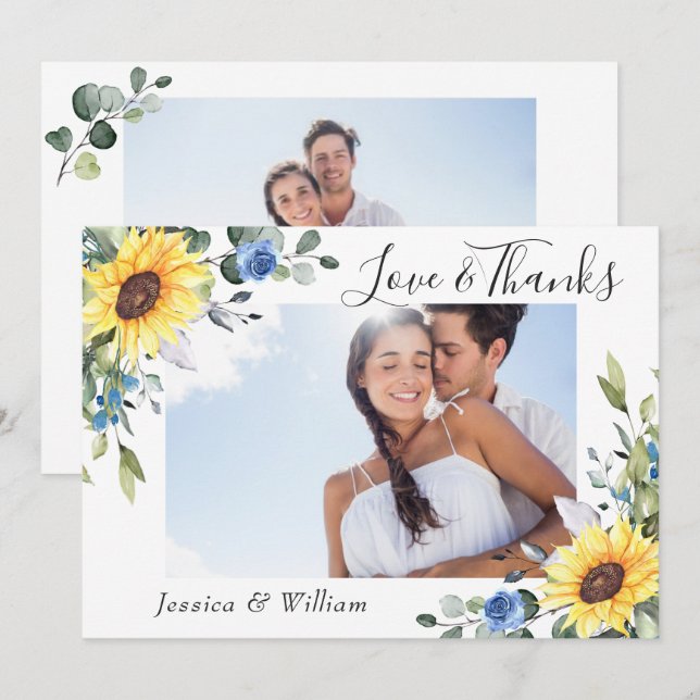 Tarjeta De Agradecimiento Elegantes girasoles Eucalyptus Greenerenery 2 FOTO (Anverso / Reverso)