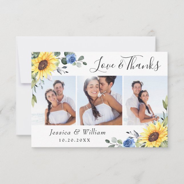 Tarjeta De Agradecimiento Elegantes girasoles Eucalyptus Greenerenery 3 FOTO (Anverso)
