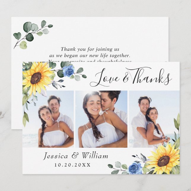 Tarjeta De Agradecimiento Elegantes girasoles Eucalyptus Greenerenery 3 FOTO (Anverso / Reverso)