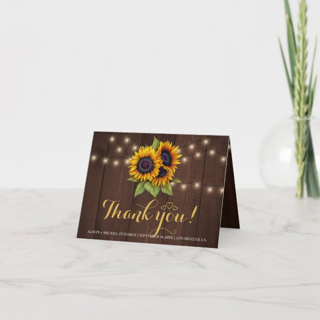 Tarjeta De Agradecimiento Elegantes girasoles rústicos cae gracias boda (Anverso)