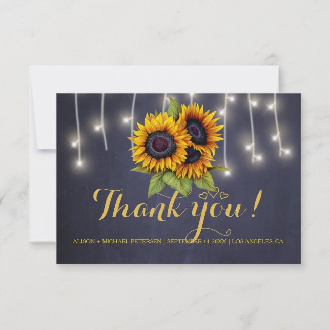 Tarjeta De Agradecimiento Elegantes girasoles rústicos cae gracias boda (Anverso)