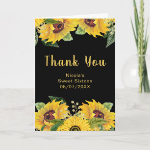 Tarjeta De Agradecimiento Elegantes girasoles y follaje Sweet Sixteen
