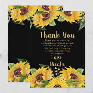 Tarjeta De Agradecimiento Elegantes girasoles y follaje Sweet Sixteen