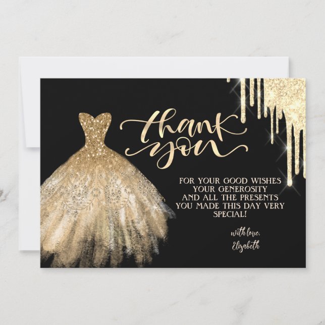 Tarjeta De Agradecimiento Elegantes golosinas Moda Vestido Negro Gracias Tar (Anverso)