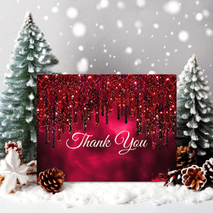 Tarjeta De Agradecimiento Elegantes gotas de brillo falso rojo