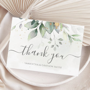 Tarjeta De Agradecimiento Elegantes hojas de eucalipto Verde dorado Boda