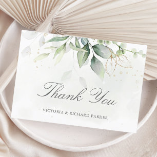 Tarjeta De Agradecimiento Elegantes hojas de eucalipto Verde dorado Boda