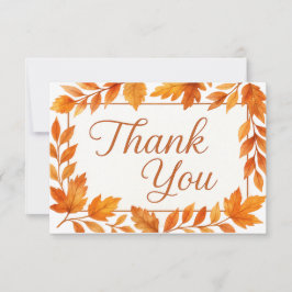 Tarjeta De Agradecimiento Elegantes hojas de otoño y Boda rústico de escritu