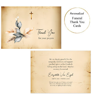 Tarjeta De Agradecimiento Elegantes Hojas Rústicas Simples Funeral Ortodoxo