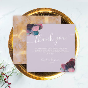 Tarjeta De Agradecimiento Elegantes Hortensias Doradas Azules Lavanda Purpur