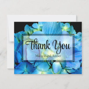 Tarjeta De Agradecimiento Elegantes hortensias florales azul teal rosas azul