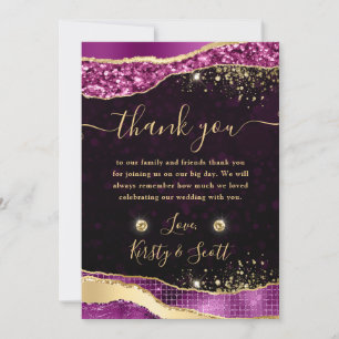 Tarjeta De Agradecimiento Elegantes Lágrimas de Boda con Brillo de Purpura y