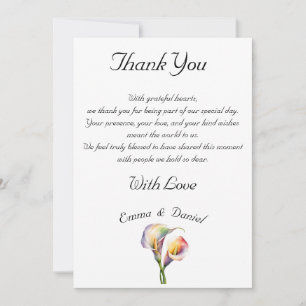 Tarjeta De Agradecimiento Elegantes Lirios de Calla en Acuarela Floral Román