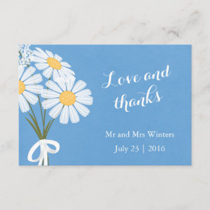 Tarjeta De Agradecimiento Elegantes margaritas blancas en azul Gracias Boda