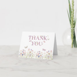 Tarjeta De Agradecimiento Elegantes mariposas de flores silvestres Chica ros