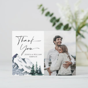 Tarjeta De Agradecimiento Elegantes montañas de acuarela bosque FOTO Boda 