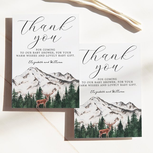 Tarjeta De Agradecimiento Elegantes Montañas Deer Baby Shower Gracias (Subido por el creador)
