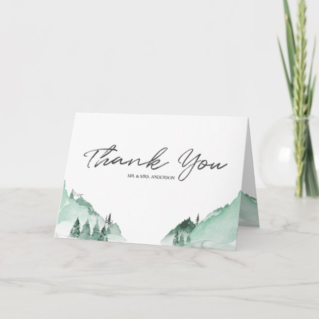 Tarjeta De Agradecimiento Elegantes Montañas Verdes Sencillas (Anverso)