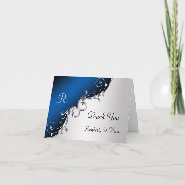 Tarjeta De Agradecimiento Elegantes naves azules y plateadas Gracias Cartas (Anverso)