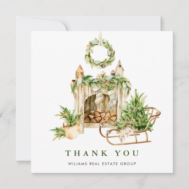 Tarjeta De Agradecimiento Elegantes Navidades acuarelas vacaciones corporati (Anverso)