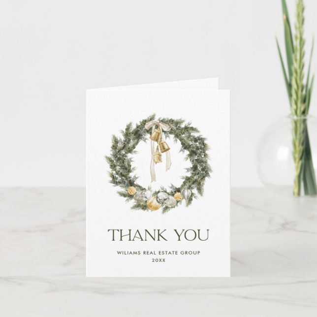 Tarjeta De Agradecimiento Elegantes Navidades bohemias Pine Wreath Company (Anverso)