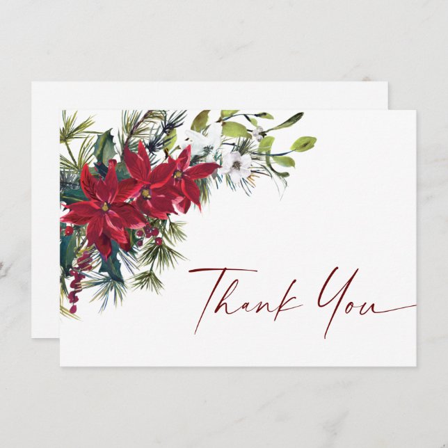 Tarjeta De Agradecimiento Elegantes Navidades de la Poinsettia Roja Boda Inv (Anverso / Reverso)