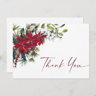 Tarjeta De Agradecimiento Elegantes Navidades de la Poinsettia Roja Boda Inv