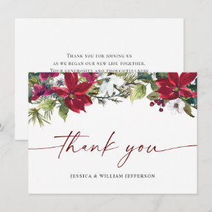 Tarjeta De Agradecimiento Elegantes Navidades de la Poinsettia Roja Boda Inv