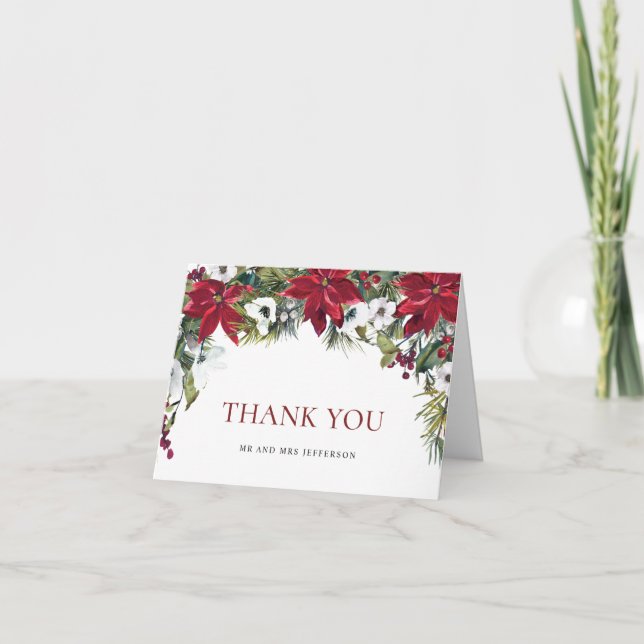 Tarjeta De Agradecimiento Elegantes Navidades de la Poinsettia Roja Boda Inv (Anverso)