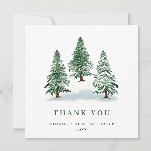 Tarjeta De Agradecimiento Elegantes Navidades de Pino Tree vacaciones corpor (Anverso)