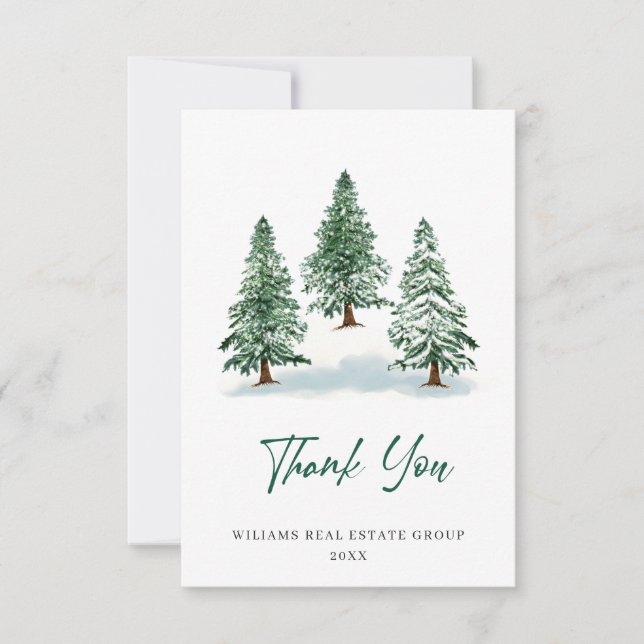 Tarjeta De Agradecimiento Elegantes Navidades de Pino Tree vacaciones corpor (Anverso)