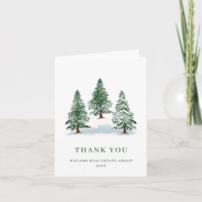 Tarjeta De Agradecimiento Elegantes Navidades de Pino Tree vacaciones corpor (Anverso)