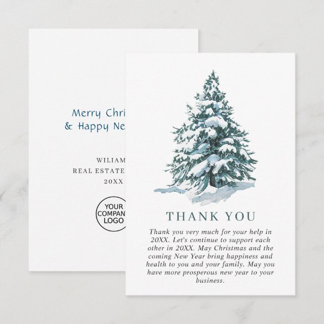 Tarjeta De Agradecimiento Elegantes Navidades de Pino Tree vacaciones corpor (Anverso / Reverso)