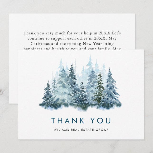 Tarjeta De Agradecimiento Elegantes Navidades de Pino Tree vacaciones corpor (Anverso / Reverso)