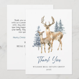 Tarjeta De Agradecimiento Elegantes Navidades Deer Pine Tree Corporate Holid