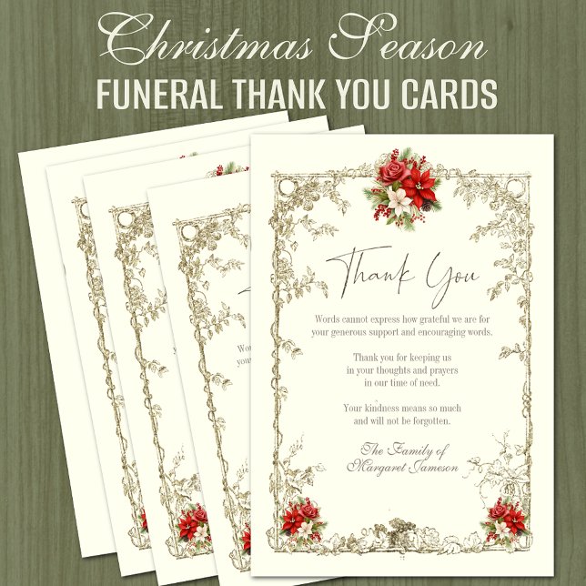 Tarjeta De Agradecimiento Elegantes Navidades Memorial Funeral Gracias (Christmas Season Funeral Memorial Thank You Cards for Sympathy and Condolence)