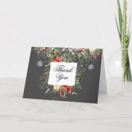 Tarjeta De Agradecimiento Elegantes Navidades Verdes/Boda de copos de nieve