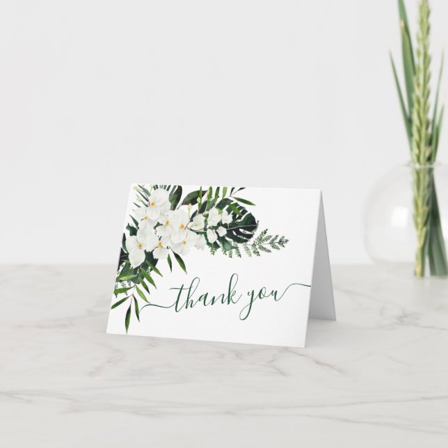 Tarjeta De Agradecimiento Elegantes orquídeas blancas Boda floral bohemio (Anverso)