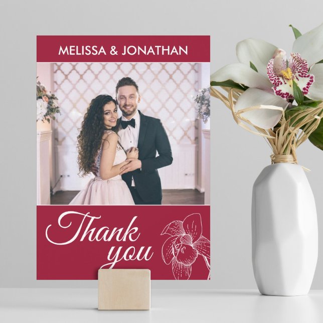 Tarjeta De Agradecimiento Elegantes orquídeas floral moderna boda rojo (Subido por el creador)