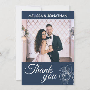 Tarjeta De Agradecimiento Elegantes orquídeas florales boda moderna foto azu