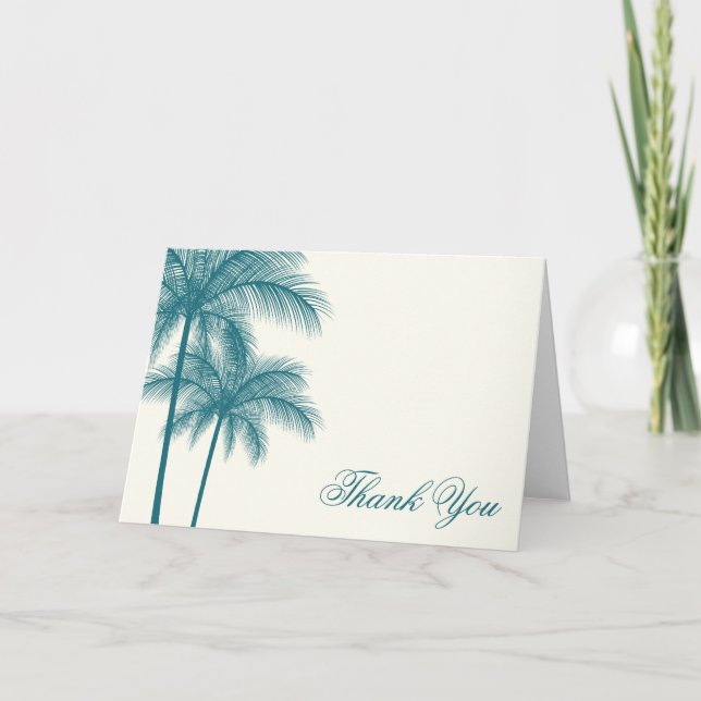Tarjeta De Agradecimiento Elegantes Palmeras Verde azuladas Ecru Gracias (Anverso)