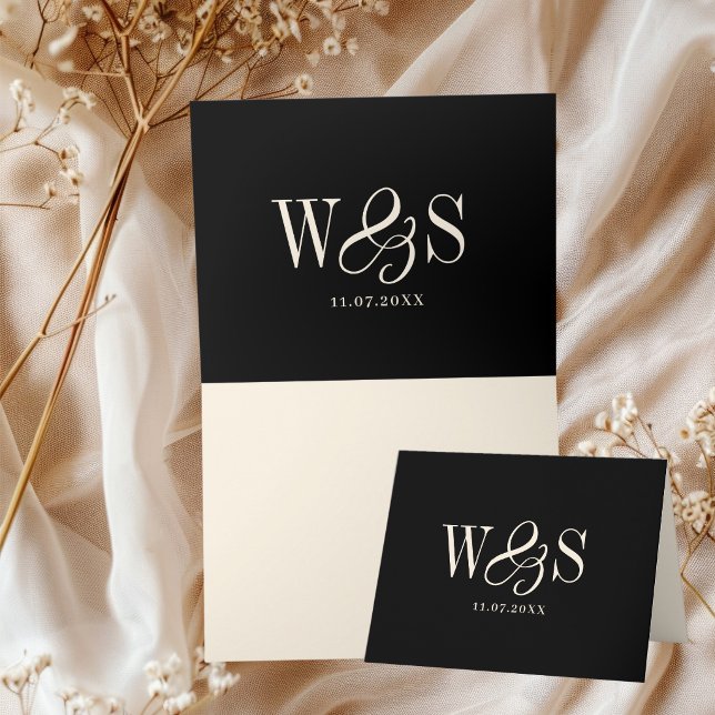 Tarjeta De Agradecimiento Elegantes parejas de bodas negros iniciales (Subido por el creador)