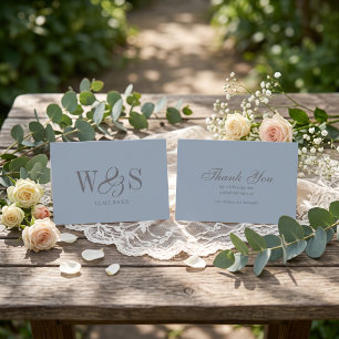 Tarjeta De Agradecimiento Elegantes parejas de novios con inicial azul polvo
