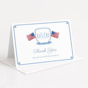 Tarjeta De Agradecimiento Elegantes parejas patrióticas con monograma de bod